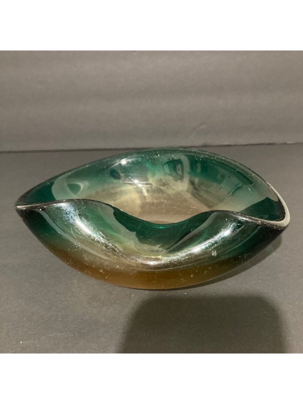 Vintage Murano Green and Yellow Art glass Bon Bon Dish Or Ashtray